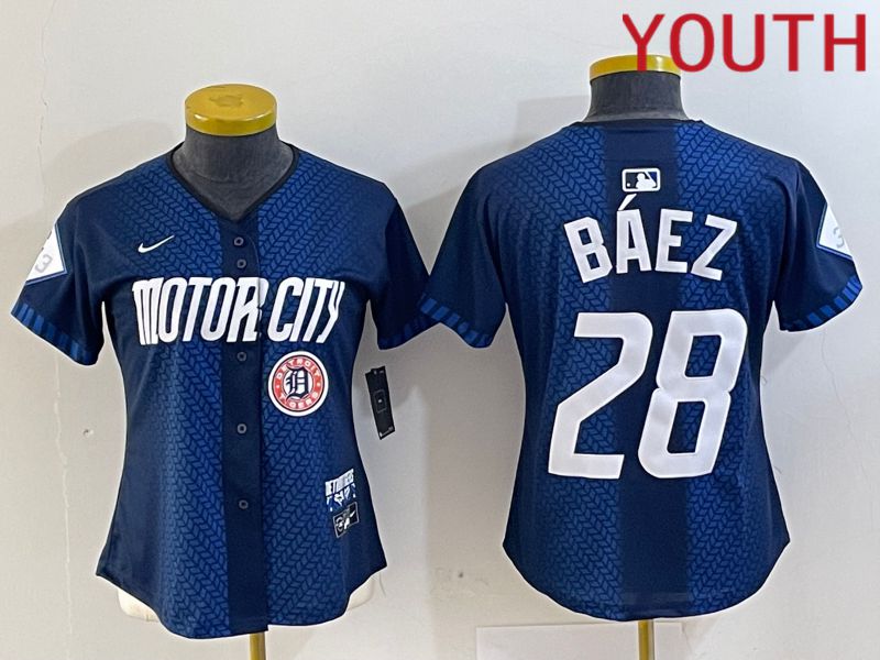 Youth Detroit Tigers 28 Baez Blue City Edition Nike 2024 MLB Jersey style 4